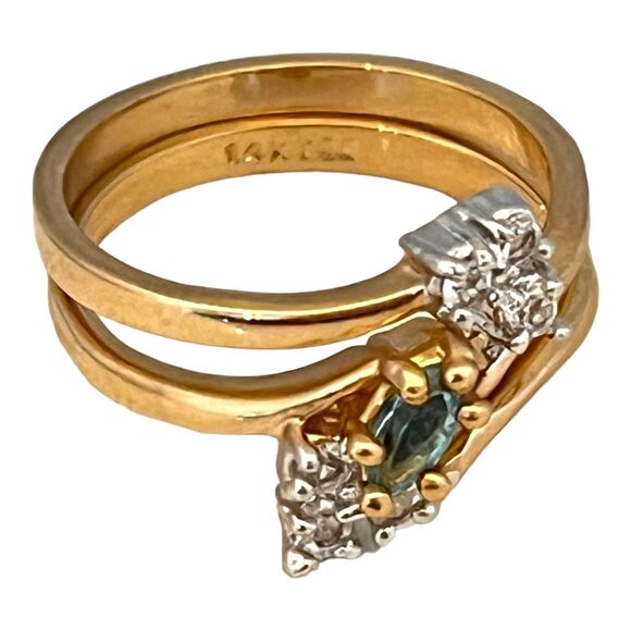 Vintage Ring Set Size 7 Blue Crystal With Clear Accents 14K Gold Plate  14Y - Picture 3 of 5